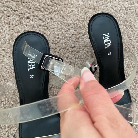 ZARA High Heels Clear Straps Black Sandals size 37 6.5 worn once comfy sexy - Picture 9 of 16